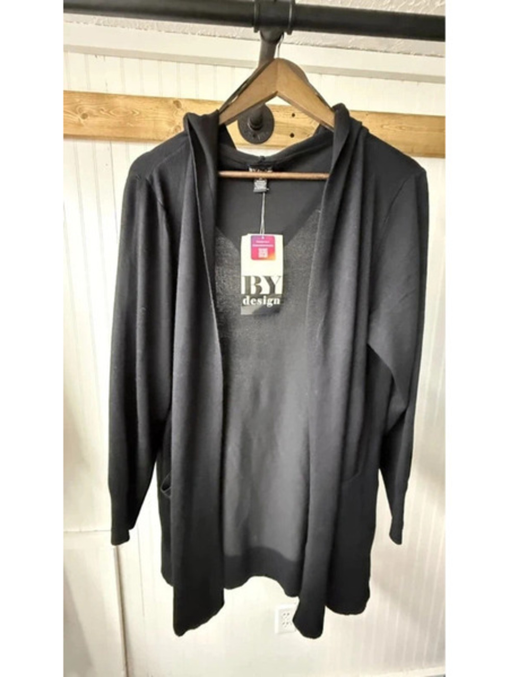 By Design black open-front hooded cardigan hooded patch pockets 2xl new office